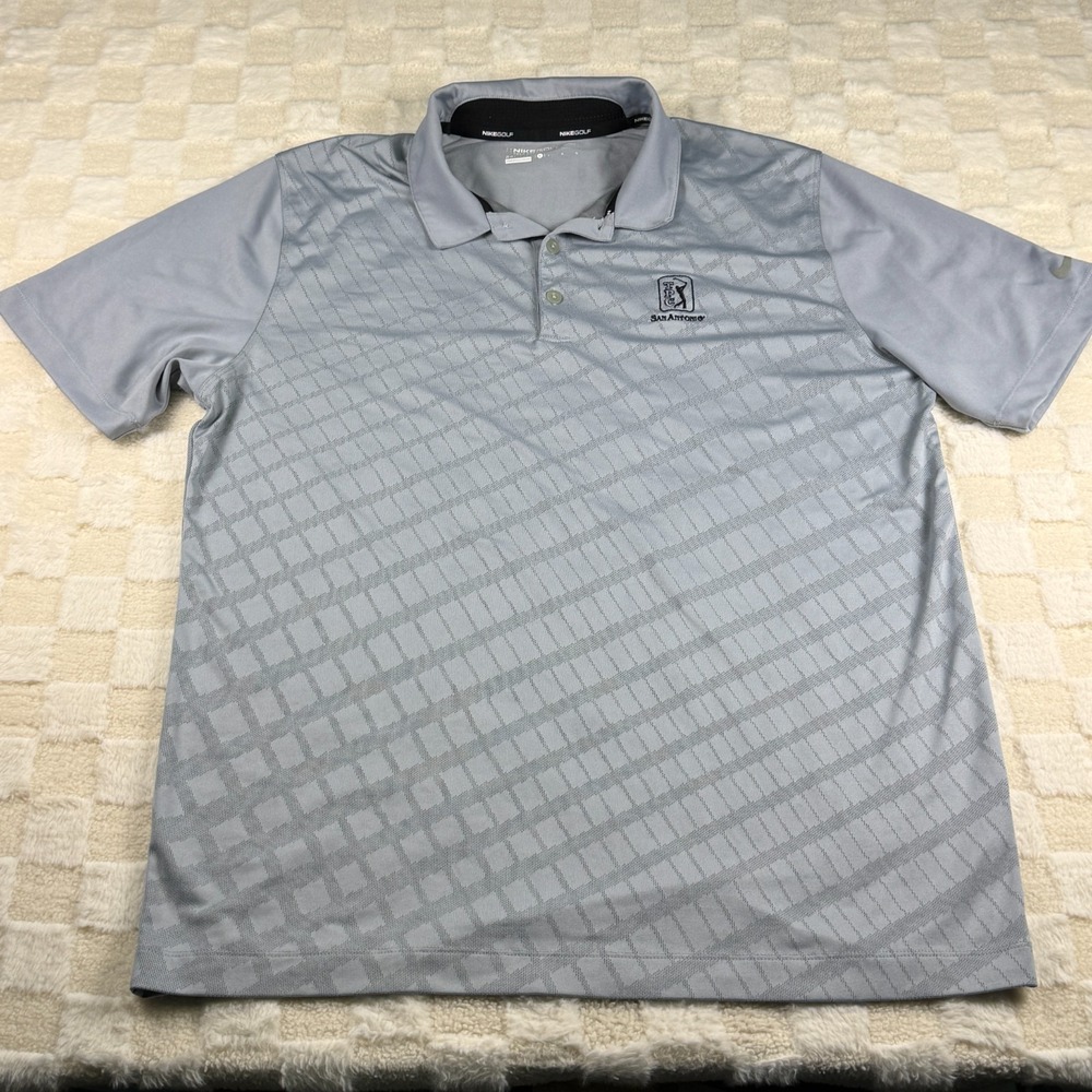 Nike Golf Men's Polo Shirt Large Gray TPG San Antonio Logo Dri Fit‎